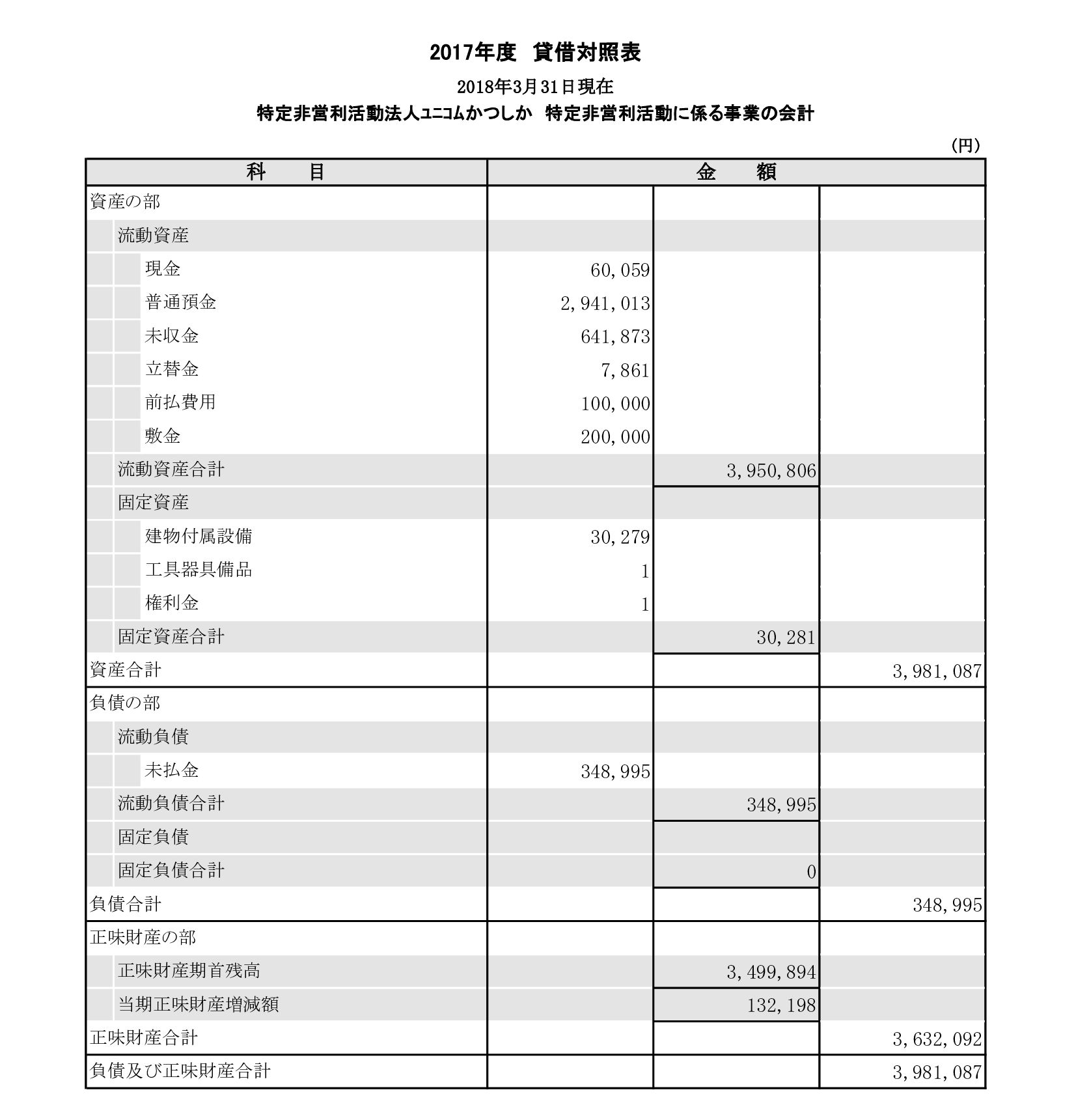 2017(H29)年度貸借対照表