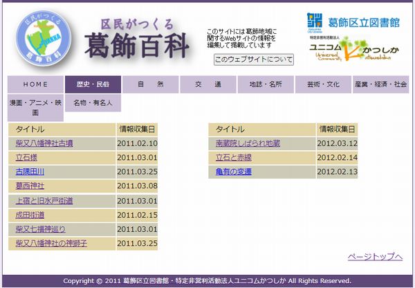 歴史・地理の目次画面